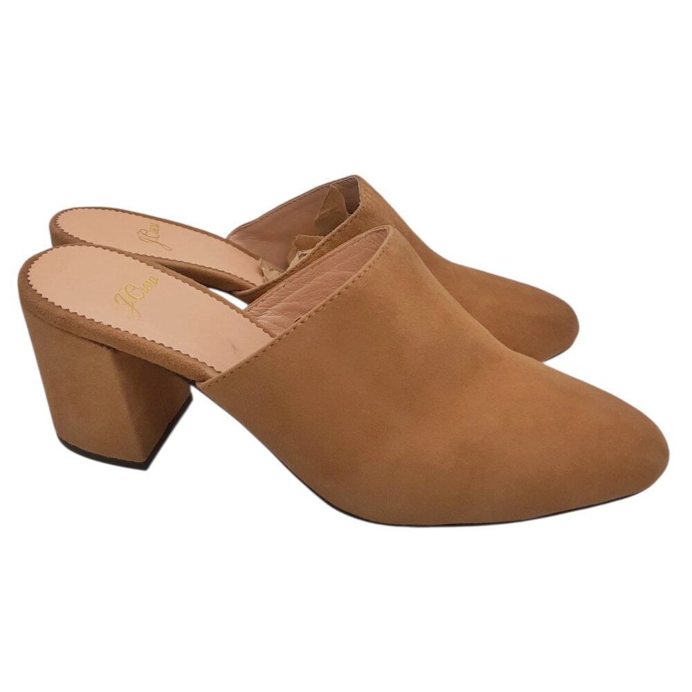 J. Crew Tan Suede Mules Slide On Heels SZ 7.5